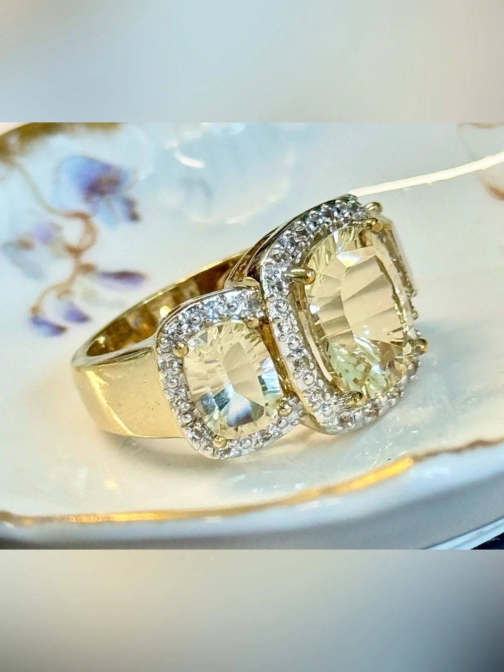 RETIRED Ross-Simons Champagne Citrine 18K Gold Vermeil 925 Halo Ring (7)